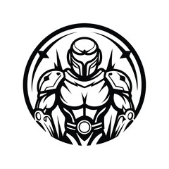 Black Silhouette of Armored Futuristic Warrior Inside Circular Geometric Pattern