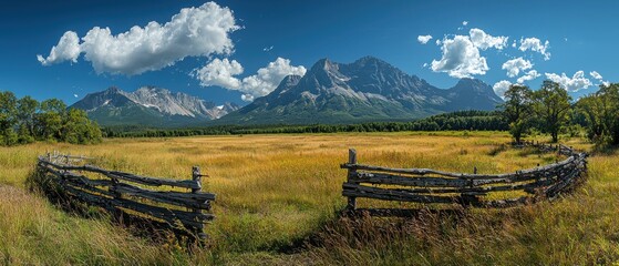 Field Fence Mountains Sky