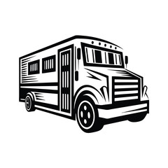 Black and White Armored Truck Retro Security Vehicle, Transportation