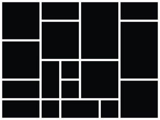 Photo collage vector template, background and rectangle mosaic shape for wall gallery design with symmetrical frame arrangement, mood board. Square Texture pattern for picture display presentation. 