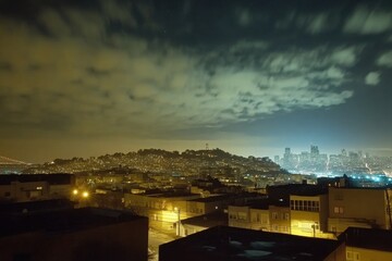 Fototapeta premium Stunning timelapse of San Francisco Potrero Hill skyline illuminated at night, San Francisco Potrero Hill City Skyline Timelapse