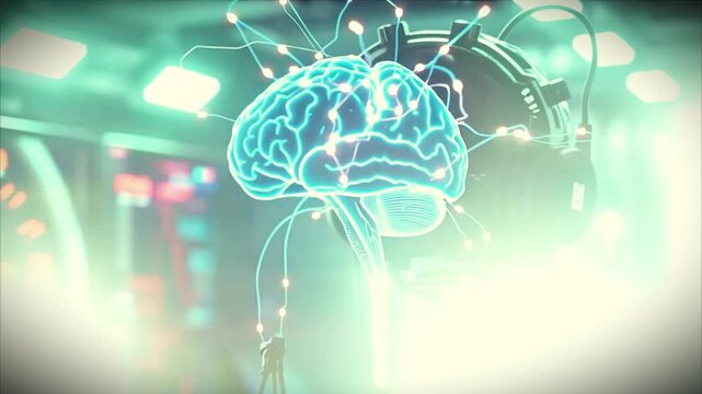 Neural Interface Headset with Holographic Brain Scan &ndash; Mind-Machine Connection