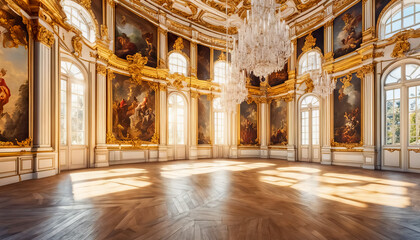 Fototapeta premium A beautiful large, sunlit hall of a historic Baroque building.