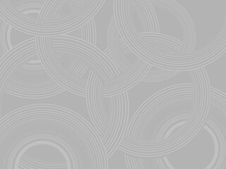 Gray background with abstract design of gray gradient circular lines. The 3d circular pattern consists of repeating curved lines, creating a sense of movement and depth.