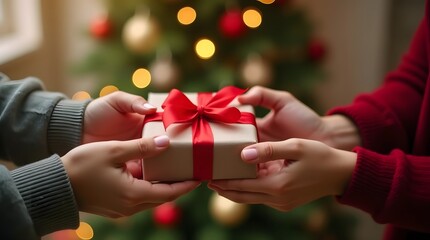 woman holding christmas gift