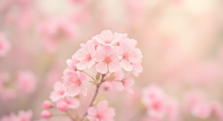 Fototapeta premium Blooming Pink Cherry Blossoms in Soft Light Fresh Spring Season