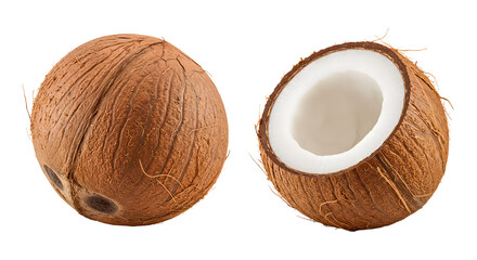 Coconut Showing Interior Isolated on White Background Close Up Studio Shot
