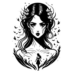 Dark Enchantress Portrait, Vector Illustration Art