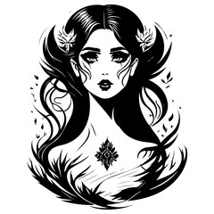 Enigmatic Woman with Floral Embellishments Art