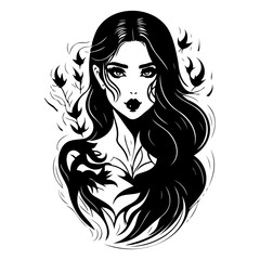 Enigmatic Woman in Black and White Illustration