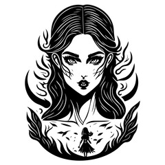 Monochrome Woman Portrait with Forest Silhouette