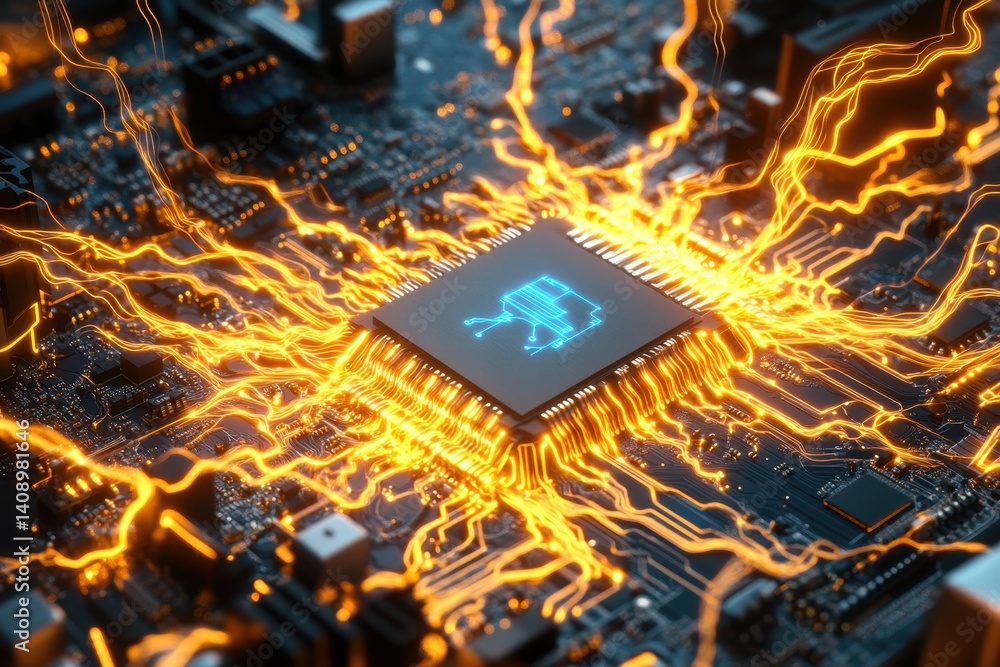 Aufkleber energy transfers from cpu to motherboard in a complex electronic circuit board environment, energy f