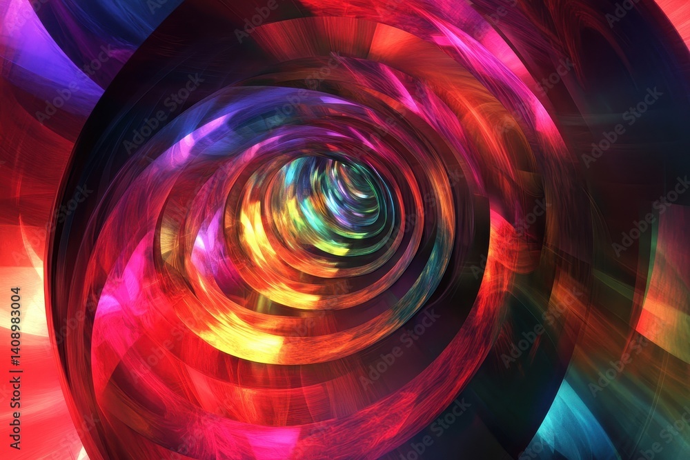 Poster neon digital tunnel with moving colorful shapes creates a vibrant visual experience, neon digital tu