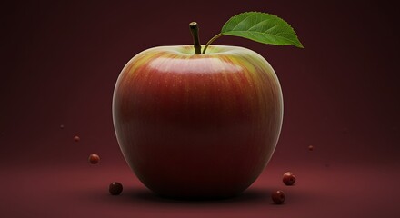 Obraz premium Apple Still Life Red Fruit with Small Berries and Green Leaf