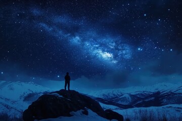 Fototapeta premium Exploring the Milky Way in the snowy mountains during a star-studded night, The Milky Way Moving Across the Night Sky, Stars Time Lapse