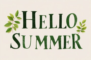 Fototapeta premium A close-up view of a green leafy sign that says Hello Summer, Hello Summer background.
