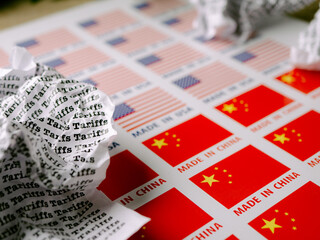Made in USA and Made in China Seamless print on paper Sticker with Crumpled paper with words...