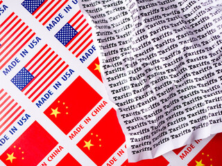 Made in USA and Made in China Seamless print on paper Sticker with Crumpled paper with words...