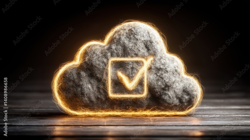 Poster a striking cloud with a clock embedded on it representing time management and efficiency in automate