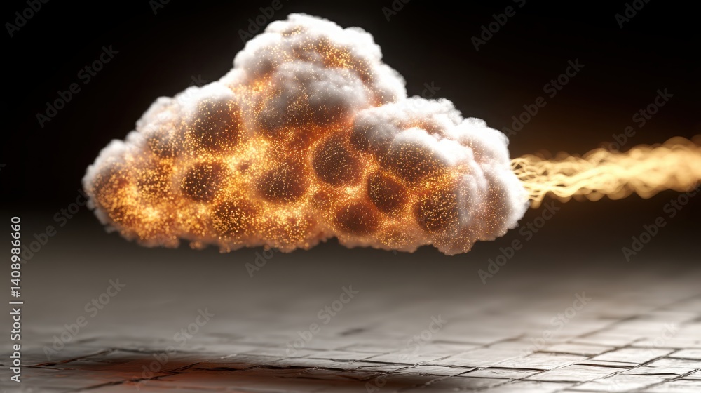 Poster a unique cloud formed in the shape of fire representing passion and energy in automated processes