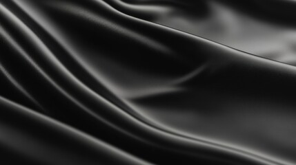 Fototapeta premium Smooth black satin fabric displays elegant folds, reflecting light in gentle waves that add depth and richness to the surface