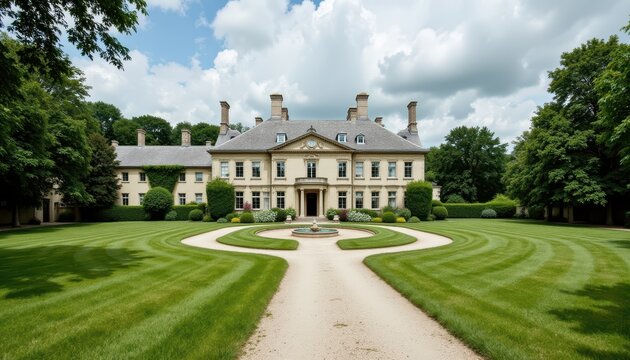 The elegant mansion, nestled in a secluded area, could only be reached by a sweeping driveway that ran through vast green lawns.