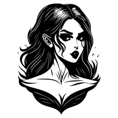 Monochrome Female Portrait Vector Illustration