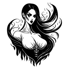 Gothic Woman Silhouette in Black and White Art