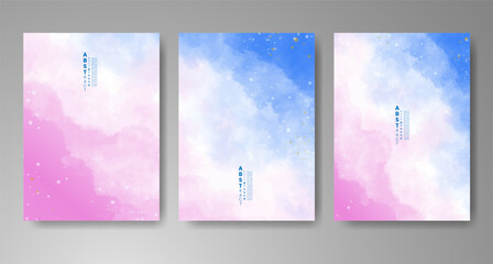Set of cards with bright colorful vector watercolor background. Design for your date, postcard, banner.