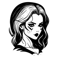 Vector Portrait of a Mysterious Black Haired Lady