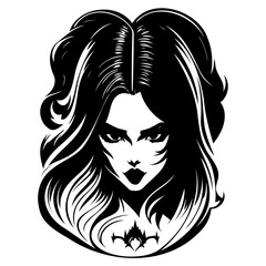 Enigmatic Gaze Woman Portrait Graphic Illustration