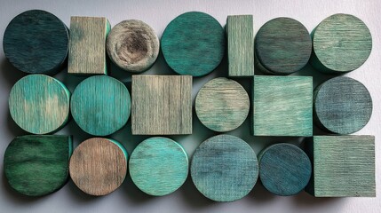 Serene Teal Wooden Blocks: Geometric Abstract Art