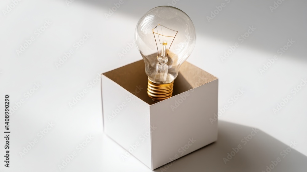 Poster a light bulb enclosed in a box representing the concept of ideas sparked and contained in a creative