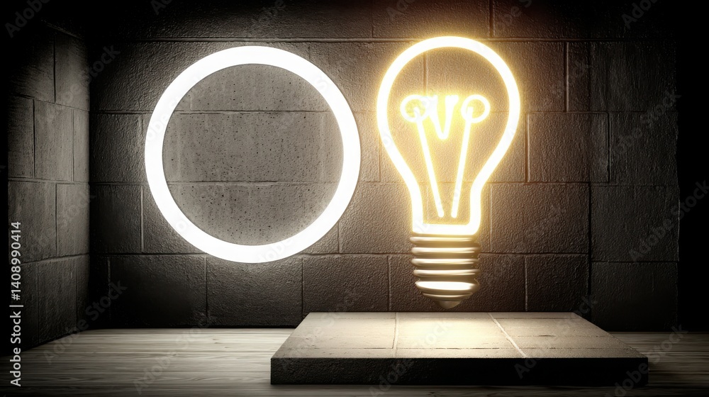 Poster a light bulb hovering above a table signifying activation of ideas and clarity in a bright conceptua