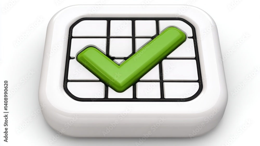 Poster a green check mark on a white background signifying completion and approval in a clean and simple de