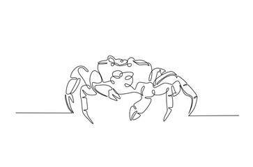 Crab in continuous one line drawing. Single line art illustration of crab, seafood. Editable vector.