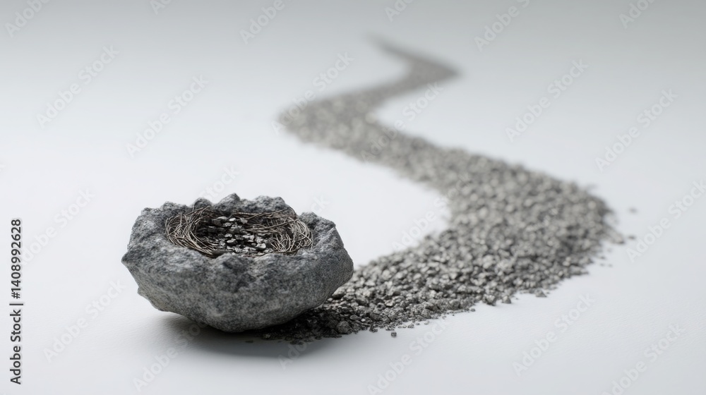 Poster a distinctive rock featuring a small piece of metal resting on its surface creating an intriguing na