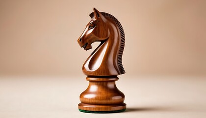 A Chess Knight Wooden Piece on a Beige Background