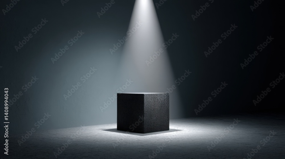 Poster single block radiating in spotlight artfully representing a niche concept of brilliance and unique f