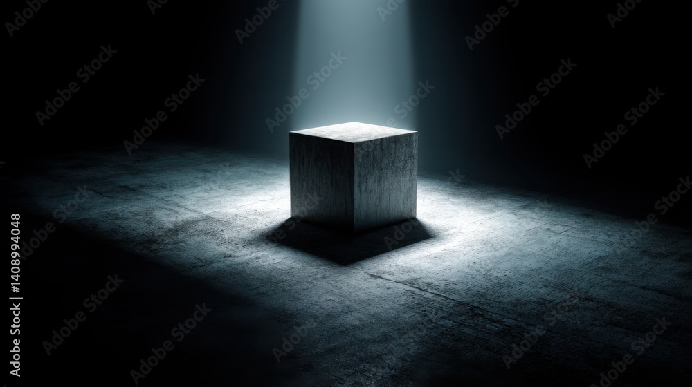 Poster artistic representation of a single block radiating in spotlight depicting a niche concept of brilli