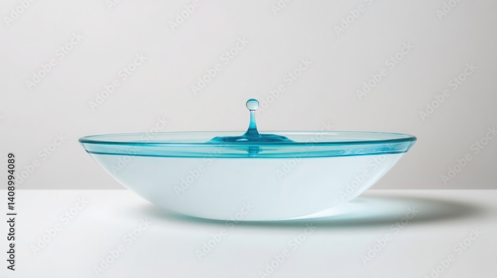 Poster a single drop landing in a coin bowl capturing minimalism and modern aesthetics in a conceptual arti