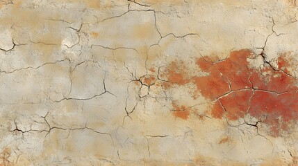 Obraz premium Cracked Beige and Red Texture, Grunge Wall, Aged Surface, Dry Soil, Abstract Background, Distressed Pattern, Vintage Design, Rustic Texture, Cracked Plaster, Weathered Wall