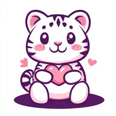 Fototapeta premium Cute cartoon baby tiger holding heart playful illustration adorable animal cheerful environment whimsical viewpoint