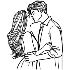 A Couple Kissing Line Illustration.