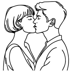 A Couple Kissing Line Illustration.