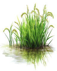 rice-related illustrations and smart farming technologies, focusing on grains, plants, cultivation, and innovative agricultural solutions for commercial use.