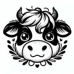 Obraz premium animal, painting, illustration, animation, image, vector of a black and white cow head that looks cute and adorable