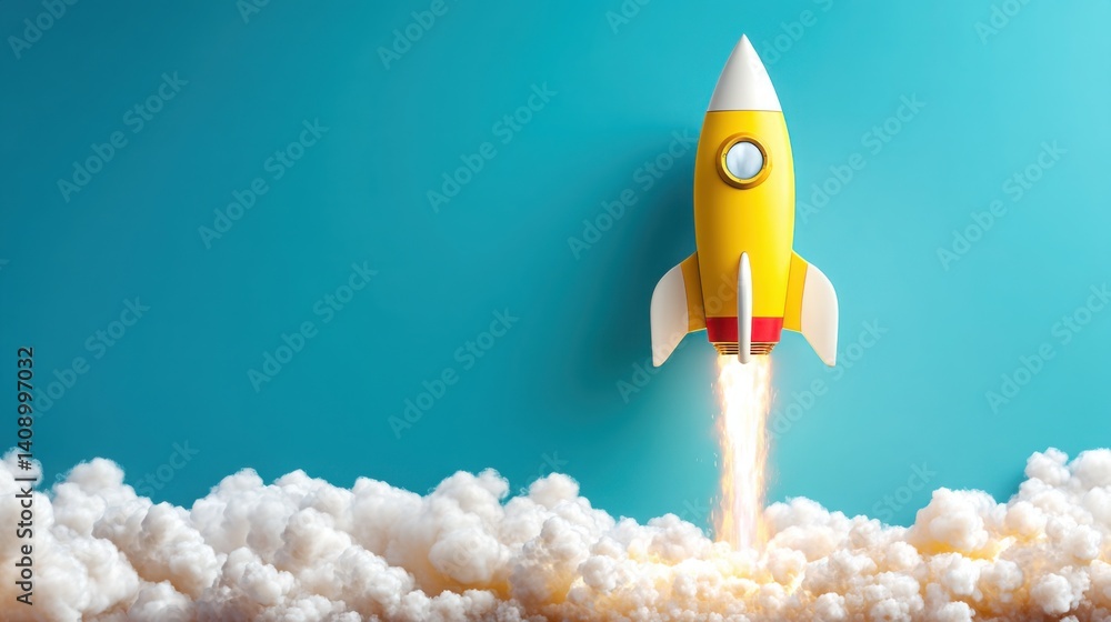 Poster startup rocket launching from ai circuit with dynamic energy and futuristic technology representing 
