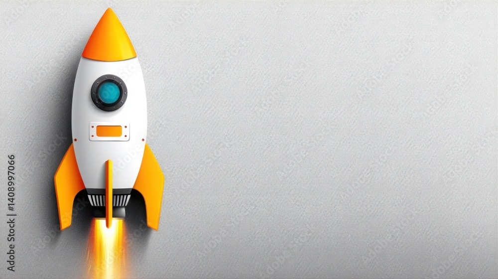 Poster startup rocket launching from ai circuit with dynamic energy and futuristic technology representing 