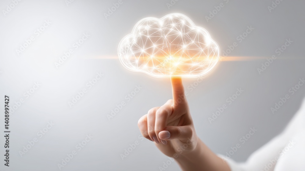 Poster glowing touchpoint connecting ai icon to finance cloud with modern technology and networking in digi